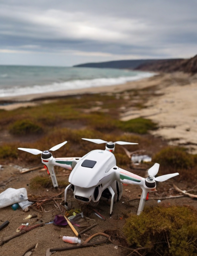 Drone on ground with garbage