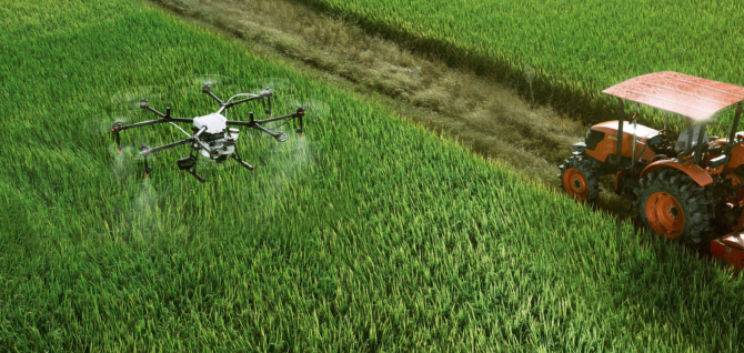 Agriculture Drone with a tractor