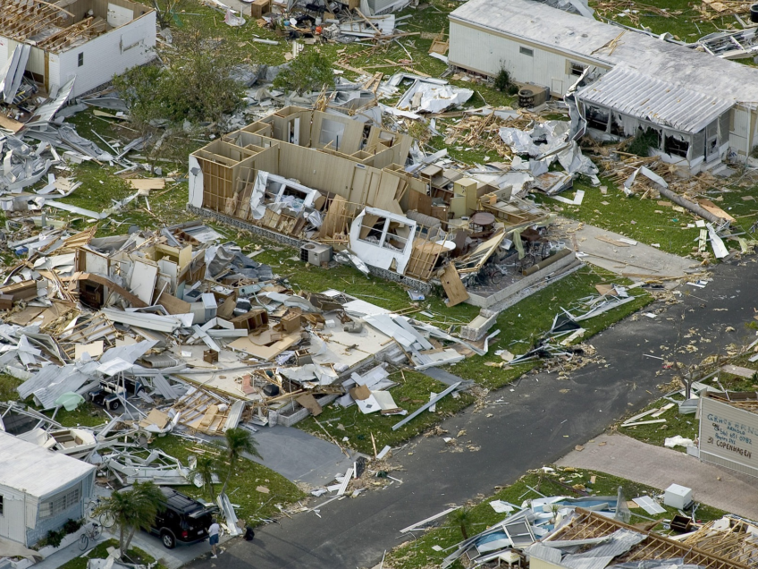 Houses destroy by a Hurricane drone view